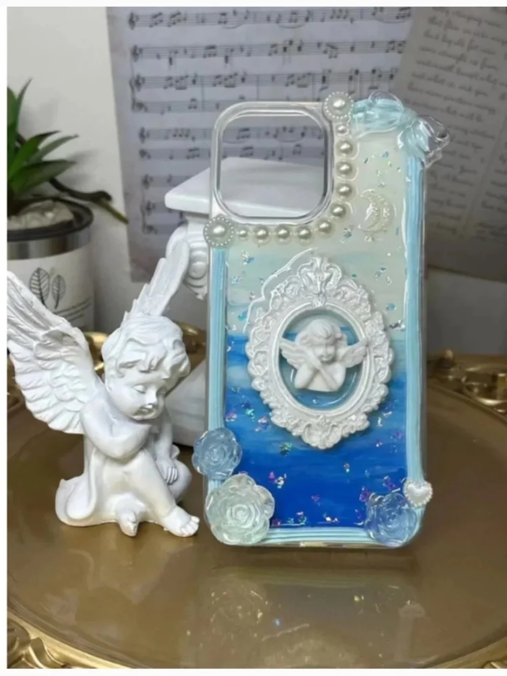 iPhone 13promax Baroque butterfly or angel or mirror Phone Case,Handmade case